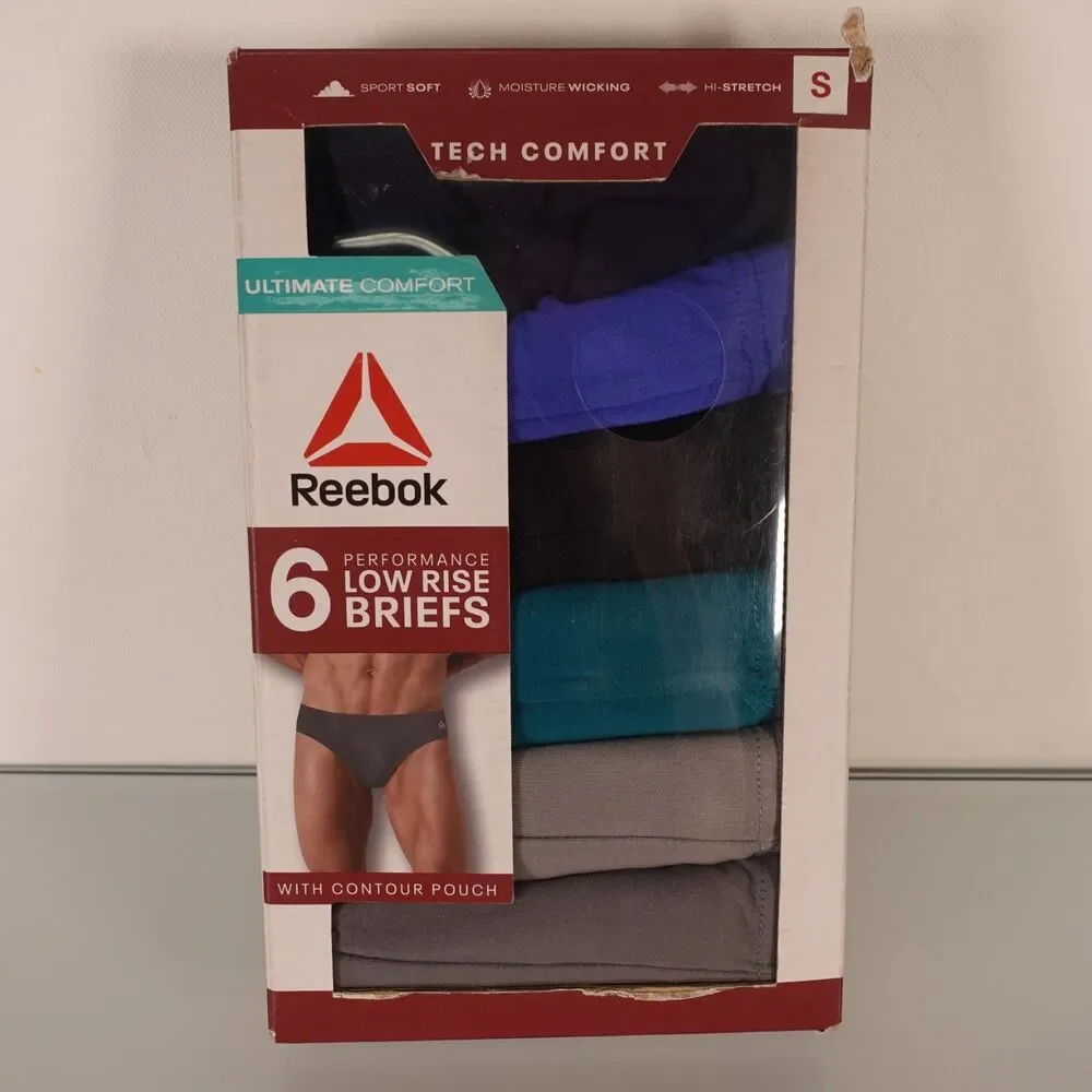 Reebok Performance Low Rise Briefs Men 6-Pack Moisture Wicking Comfort Sz Small